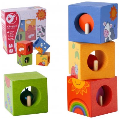 Classic World Wooden Sensory Blocks Edukační puzzle Zvířátka 4 ks