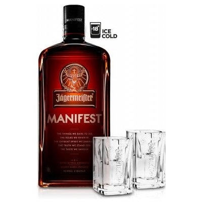 Jägermeister MANIFEST 38% 1 l (dárkové balení 2 sklenice) – Hledejceny.cz