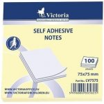 Samolepicí bloček, žlutá, 75x75 mm, 100 lístků, VICTORIA – Zboží Dáma
