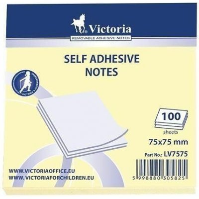Samolepicí bloček, žlutá, 75x75 mm, 100 lístků, VICTORIA – Zboží Dáma