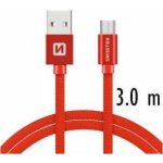 Swissten 71527301 USB 2.0, zástrčka A - zástrčka micro B, opletený, 3m, červený – Hledejceny.cz