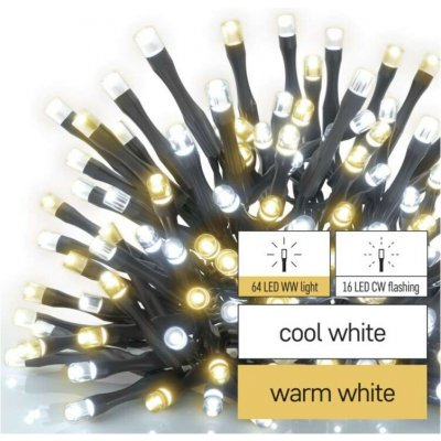 EMOS D4AN01 vánoční řetěz CLASSIC 80 LED 8m 3,6W studená/teplá bílá, IP44, barva drátu - černá, časovač, adaptér – Hledejceny.cz