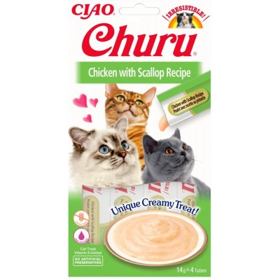 Inaba Churu cat snack Kuře s příchutí hřebenatek 4 x 14 g