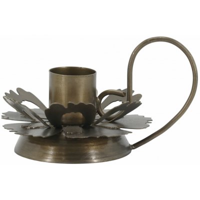 Chic Antique Kovový svícen s ouškem Leaf Pattern, hnědá barva, kov – Sleviste.cz