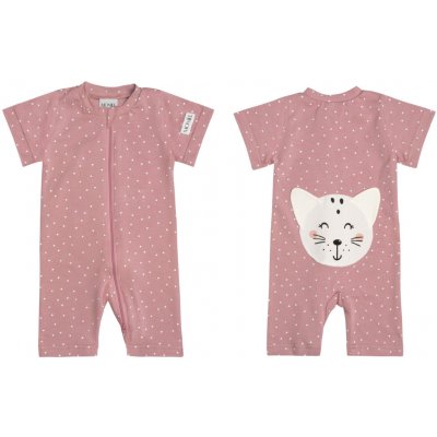 Moniel Dětský overal s krátkým rukávem Kočka Dots růžová – Zboží Dáma