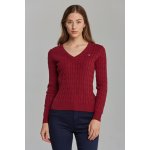 Gant Dámský Gant Svetr STRETCH COTTON CABLE V NECK červená – Zboží Mobilmania