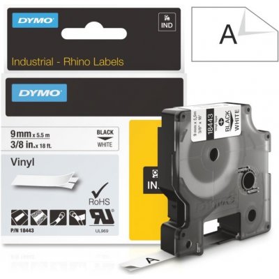 Páska Dymo Rhino vinyl, 9mm (18443) bílá, černý tisk, 5,5m – Zboží Živě