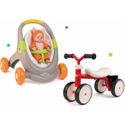 Smoby a kočík s autosedačkou zvieratká Animal Minikiss 3v1 s brzdou a odrážadlo Rookie Red s točiacimi riadidlami SM210206 9 – Zboží Mobilmania