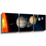 Obraz s hodinami 3D třídílný - 150 x 50 cm - solar system sluneční soustava – Hledejceny.cz