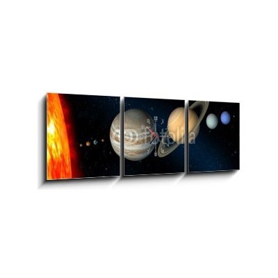 Obraz s hodinami 3D třídílný - 150 x 50 cm - solar system sluneční soustava – Zbozi.Blesk.cz