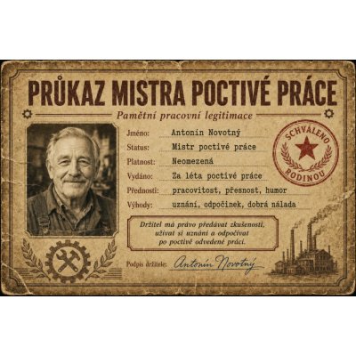 Bezvadary.cz | Retro průkaz mistra poctivé práce s vlastní fotografiíA4 30x21cm rp21 – Hledejceny.cz