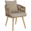 Zahradní židle a křeslo Kave Home Hemilce židle z akáciového dřeva s béžovým polstrováním