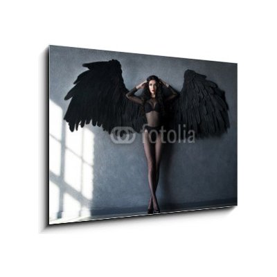 Skleněný obraz 1D - 100 x 70 cm - Fallen black angel with wings. Sexual woman Padlý černý anděl s křídly. Sexuální žena