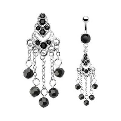 Šperky4U visací piercing do pupíku s černými zirkony WP01210 – Zboží Mobilmania