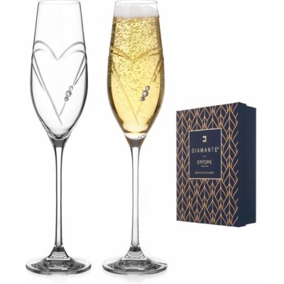 Diamante sklenice na šampaňské Hearts s krystaly Swarovski 2 x 210 ml