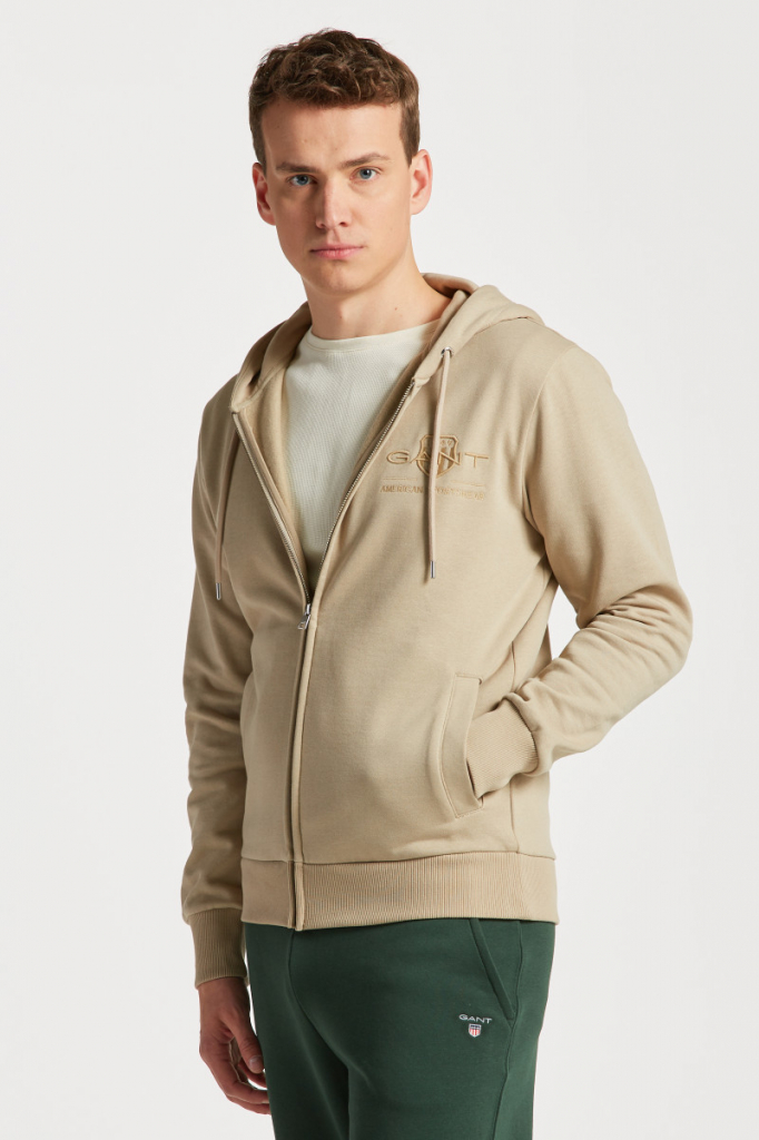 GANT REG TONAL SHIELD FULL ZIP HOODIE hnědá