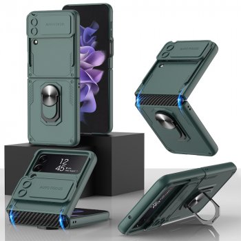 Pouzdro GKK RING Ochranné s držákem Samsung Galaxy Z Flip 4 5G zelené