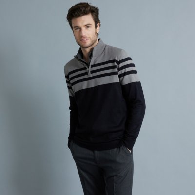 Blancheporte pruhovaný pulovr se stojáčkem, kašmírový na dotek černá/šedý melír – Zboží Mobilmania