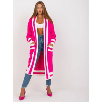 Rue Paris Dlouhý pletený kabátek růžový – Zboží Mobilmania