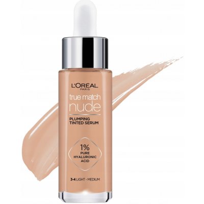 L'Oréal Paris True Match Nude Plumping Tinted Serum sérum pro sjednocení barevného tónu pleti 3-4 Light Medium 30 ml – Zboží Dáma