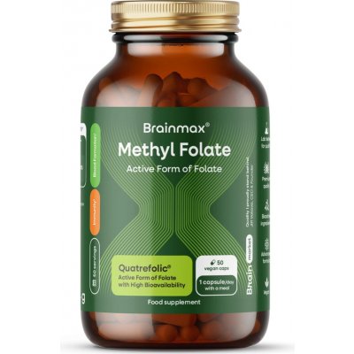 BrainMax Methyl Folate, Kyselina listová v aktivní formě, 400 mcg, 50 rostlinných kapslí – Hledejceny.cz