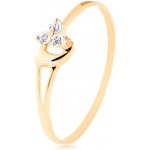 Šperky Eshop Prsten ze žlutého zlata tři diamanty v jemném růžovém odstínu srdíčko S3BT500.88 – Zbozi.Blesk.cz