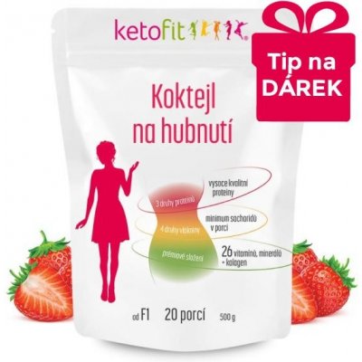 KetoFit Jahodový koktejl 500g 20 porcí – Zboží Dáma