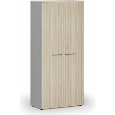 Primo Kancelářská skříň s dveřmi GRAY, 1781 x 800 x 420 mm, šedá/dub přírodní – Zboží Dáma