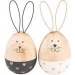 Bílo-hnědá dřevěná dekorativní figurka vejce králík - Ø 6*14 cm – Hledejceny.cz