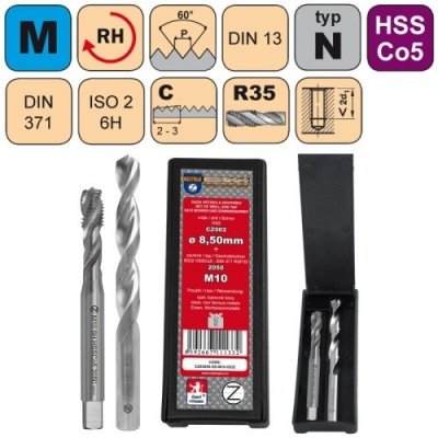 NÁSTROJE CZ Sada strojního závitníku /CZZ2050/ HSSCo5 a vrtáku CZ002 v plastové krabičce CZZ Závit: SD-M10 – Zbozi.Blesk.cz