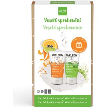 WELEDA Veselé sprchování 2v1 sprchový krém a šampon Šťastný pomeranč 150 ml + 2v1 sprchový krém a šampon Veselá limetka dárková sada