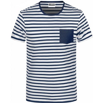 James & Nicholson pruhované tričko Striped bílá námořní modrá – Zboží Mobilmania