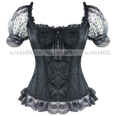 gothic lolita brokátový korzet s krajkovými rukávy Černý – Zboží Dáma gothic lolita brokátový korzet s krajkovými rukávy Černý – Zboží Dáma