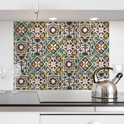 Crearreda Samolepicí kuchyňský panel KP Green Tiles 67210 Ornamentální dlaždičky 1 arch 47x65 cm