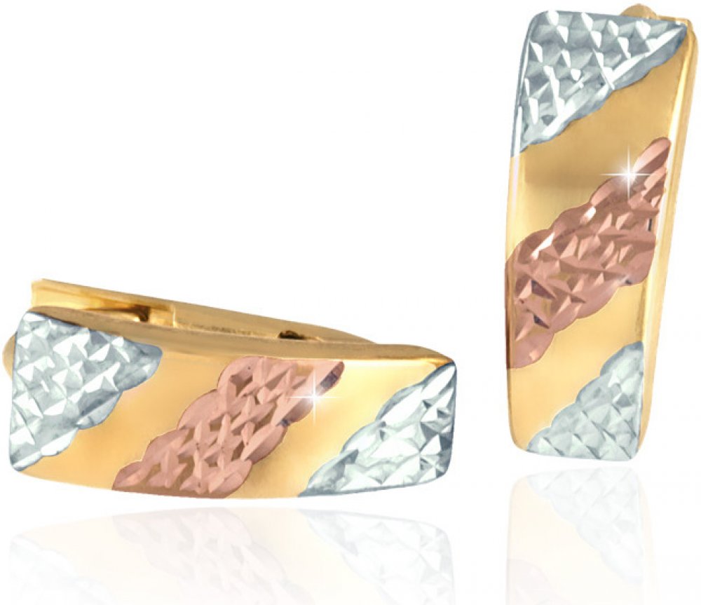 Gemmax Jewelry zlaté náušnice diamantový brus žluto-bílo-červené zlato  GLECN2273 | Srovnanicen.cz
