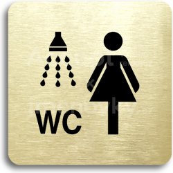 ACCEPT Piktogram sprcha, WC ženy - zlatá tabulka - černý tisk bez rámečku