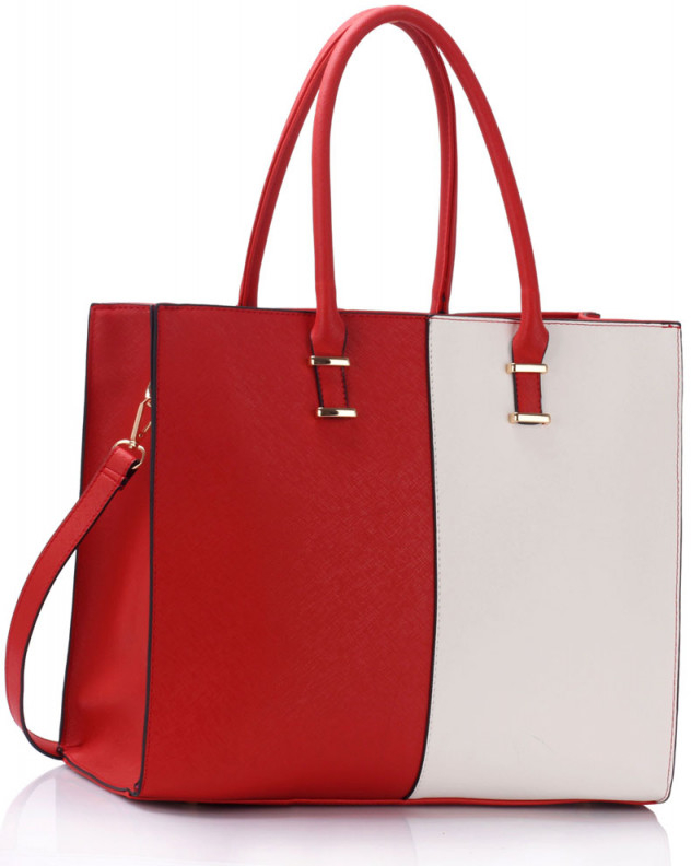 L&S velká červená bílá módní kabelka Červená