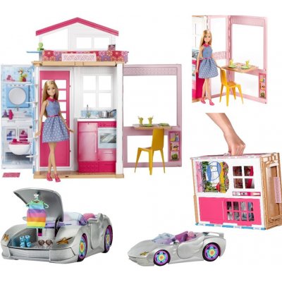 Barbie dvoupatrový dům + kabriolet