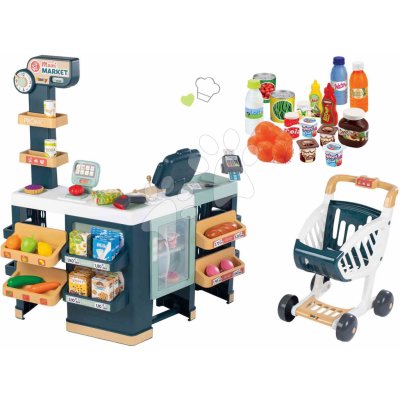 Smoby Set obchod elektronický smíšené zboží s chladničkou Maxi Market a potraviny do kuchyňky 100% Chef