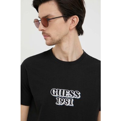 Guess bavlněné tričko s aplikací černá