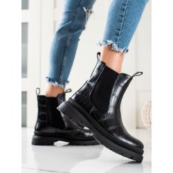 Trendy dámské kotníčkové boty na plochém podpatku černé