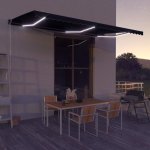 vidaXL Zatahovací markýza senzor větru a LED 500 x 300 cm antracitová – HobbyKompas.cz