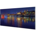 Skleněný panel Varšava město noc řeka most 100x50 cm – Sleviste.cz