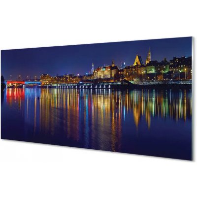 Skleněný panel Varšava město noc řeka most 100x50 cm – Sleviste.cz
