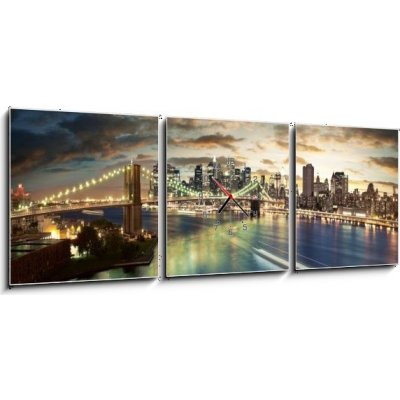 Obraz s hodinami 3D třídílný - 150 x 50 cm - Amazing New York cityscape - taken after sunset Úžasný panoráma města New York – Zboží Mobilmania
