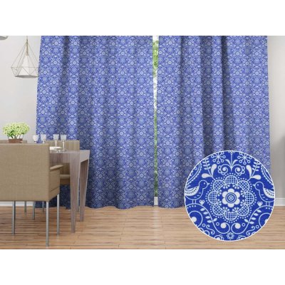 Biante Dekorační závěs PML-100 Modro-bílý lidový ornament 145x220 cm – Hledejceny.cz