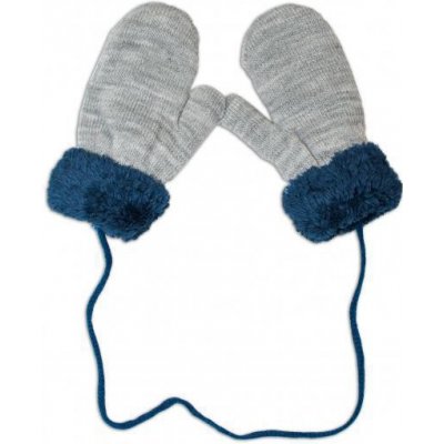 YO ! Zimní kojenecké rukavičky s kožíškem se šňůrkou- šedé/granátový kožíšek – Sleviste.cz
