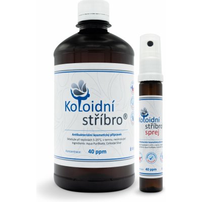 Koloidní stříbro s.r.o. Koloidní stříbro plastové lahve 500 ml + 25 ml sprej 40 ppm dárková sada