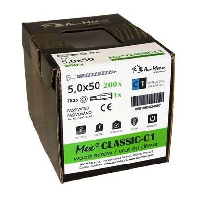 Mex Classic TX15, nerezová ocel C1, 200 ks/balení+bit Odstín: 4x40mm – Hledejceny.cz