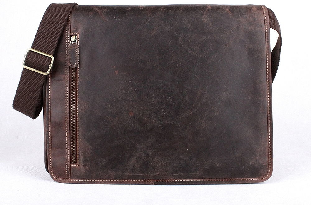 Tříoddílová velká kožená pánská crossbody taška HGL no. 6021 tmavěhnědá